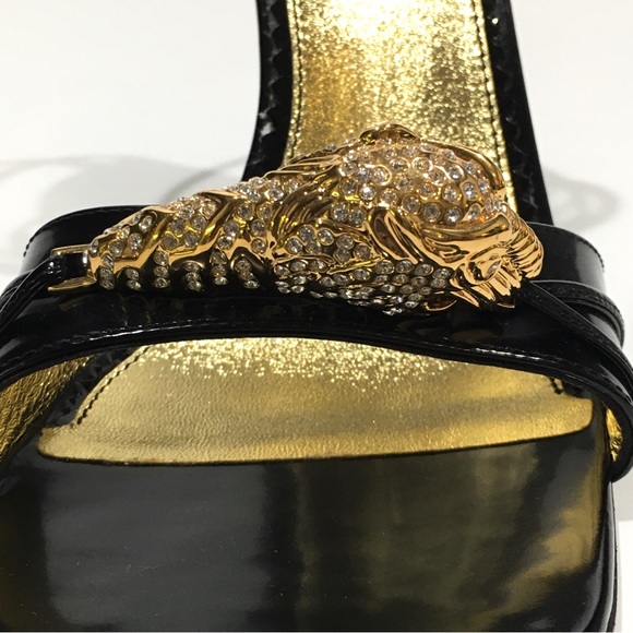 GUCCI FELINE HEAD HIGH HEEL ANKLE STRAP SANDAL -BLACK / BLUE -WOMEN US 8 -NEW - Picture 8 of 11